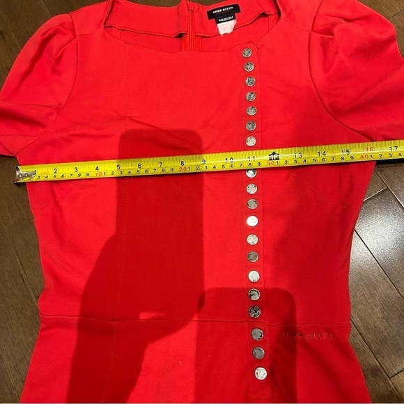 MISS Sixty Rare Red Long Sleeve Button Front Puff Shoulder Bodycon Dress Sz M - Picture 14 of 17